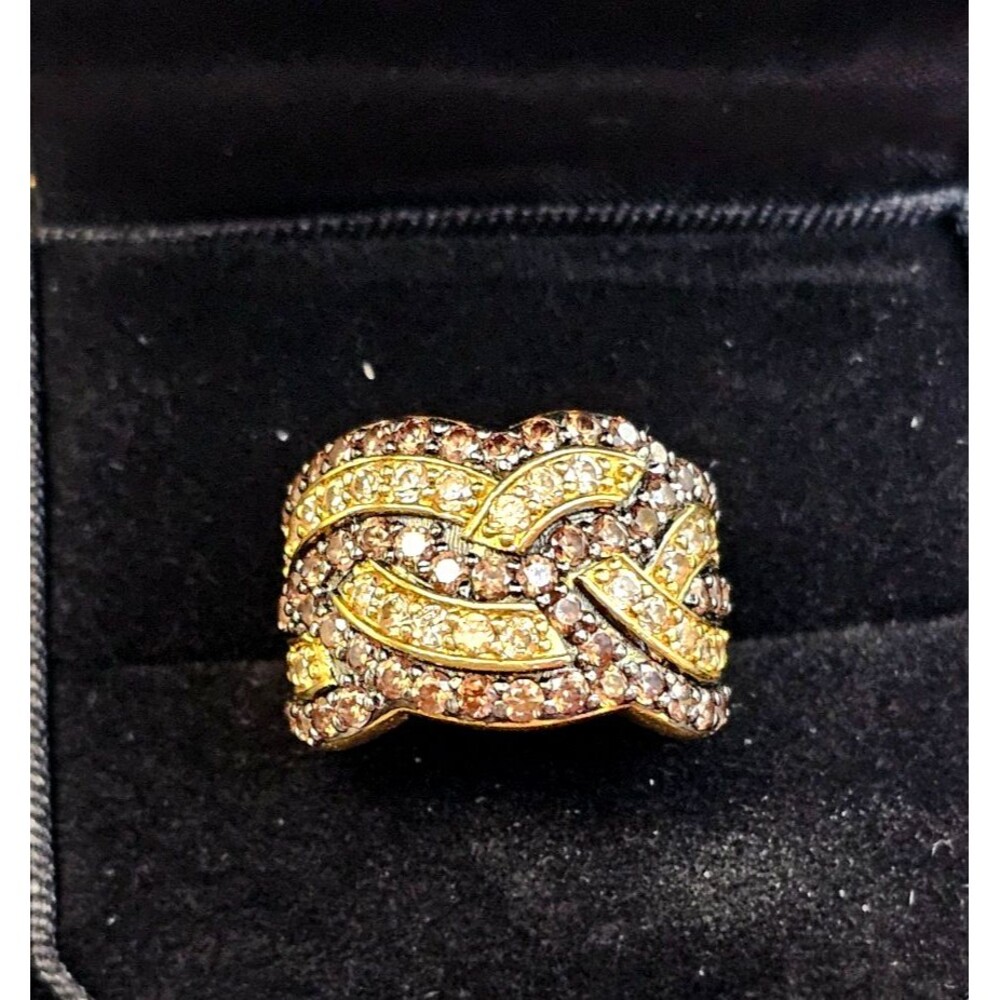 925 Sterling Silver Gold Plated Champagne Brown CZ Crossover Ring Size 7.5